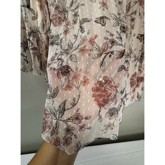 Womens Coquette XL Light Pink Mesh Top Floral Fairycore Blouse Boho Cottagecore - Picture 3 of 8
